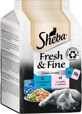 Sheba Fresh & Fine in Gelee, Katzen Nassfutter, Thunfisch & Lachs (36 x 50 g)