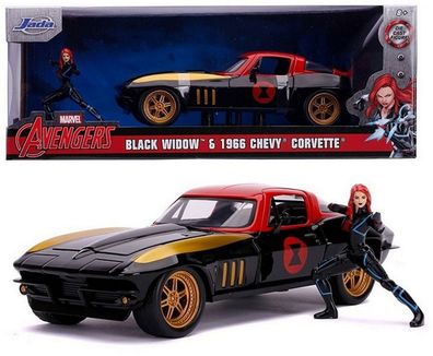 Jada Avengers Black Widow 1966 Chevy Corvette - 1:24 ca. 20 cm Modelauto NEU