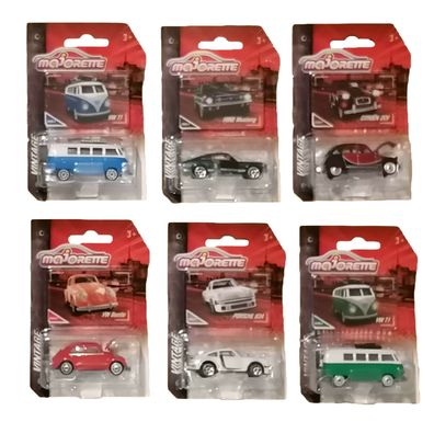 Auto Vintage Cars majorette 1:64 VW Beetle / Citren / Porsche / VW T1 / Ford NEU