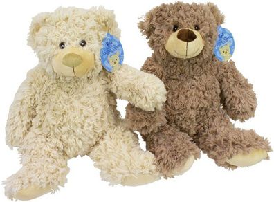 Plüsch Bär Sitzend 30 cm Groß Beige und Braun mit Langen Haaren NEU