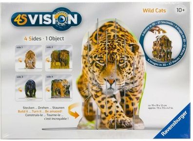 Ravensburger 4 Seiten in 3D Vision Puzzle Wild Cats 19 cm x 19 x 12 cm NEU