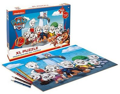 Paw Patrol Kinder Puzzle zum Bemalen 50 Teile Inkl. Buntstifte Nickelodeon NEU