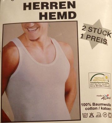 Herren Feinripp Unterhemd Doppelpack 2 Stück je Packung NEU
