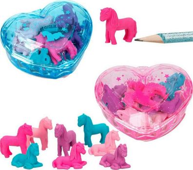 Mini Einhorn Radierer Set 2x Dose mit je 8 Radiergummi ca. 2,5 cm NEU