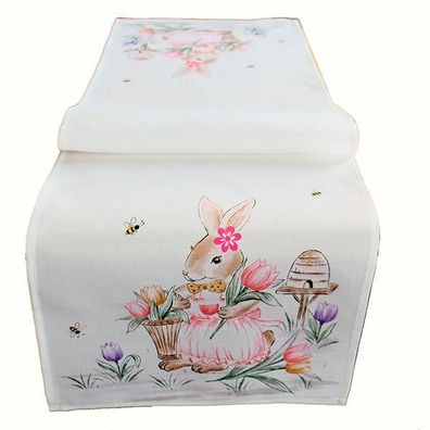 Tischläufer Ostern 40x140 Hasenmädchen Rosa Tischdecke Osterdecke Osterdekoration