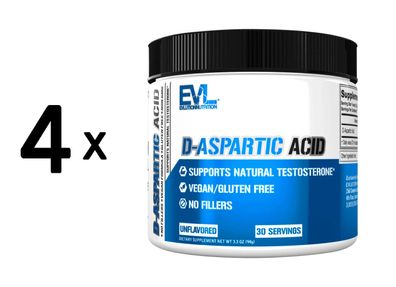 4 x EVL Nutrition D-Aspartic Acid (30 serv) Unflavoured
