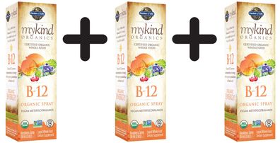 3 x Mykind Organics B-12 Organic Spray, Raspberry - 58 ml