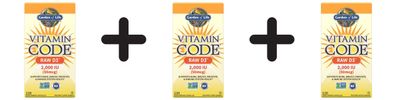 3 x Garden of Life Vitamin Code RAW D3, 2000 IU - 120 vcaps