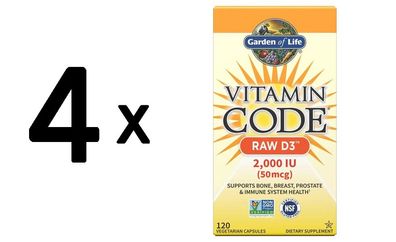 4 x Garden of Life Vitamin Code RAW D3, 2000 IU - 120 vcaps