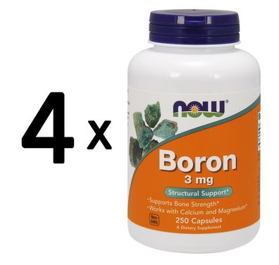 4 x NOW Foods Boron, 3mg - 250 caps