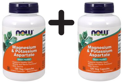 2 x NOW Foods Magnesium & Potassium Aspartate with Taurine - 120 vcaps