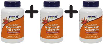 3 x NOW Foods Magnesium Ascorbate, Pure Buffered Powder - 227g