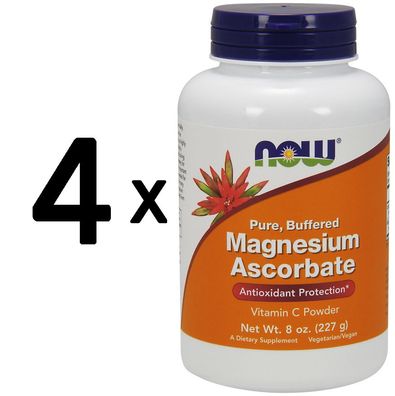 4 x NOW Foods Magnesium Ascorbate, Pure Buffered Powder - 227g