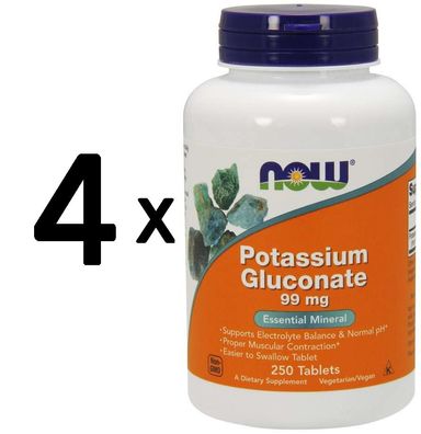 4 x NOW Foods Potassium Gluconate, 99mg - 250 tabs