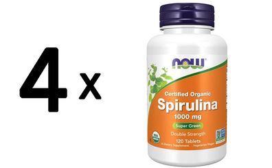 4 x NOW Foods Spirulina Certified Organic, 1000mg - 120 tabs