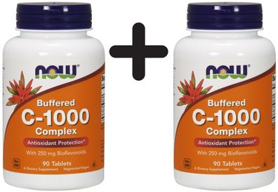 2 x NOW Foods Vitamin C-1000 Complex - Buffered with 250mg Bioflavonoids - 90 tabs