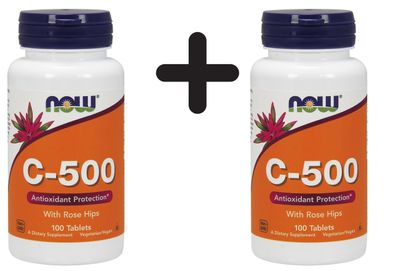 2 x NOW Foods Vitamin C-500 with Rose Hips - 100 tablets