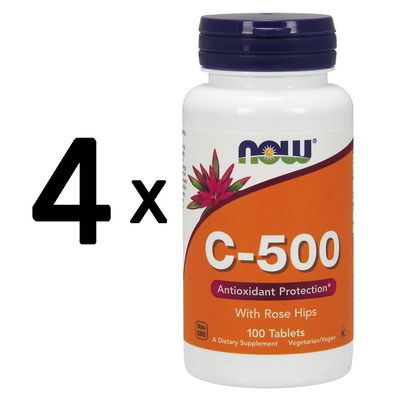 4 x NOW Foods Vitamin C-500 with Rose Hips - 100 tablets