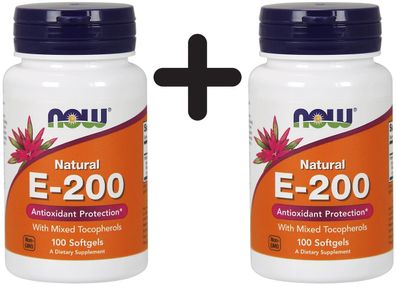 2 x NOW Foods Vitamin E-200, Natural (Mixed Tocopherols) - 100 softgels