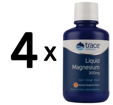 4 x Trace Minerals Liquid Magnesium, 300mg - 473 ml