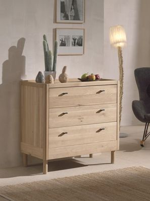 Kommode Wickelkommode 3 Schubladen Sideboard Eiche Massivholz natur geölt