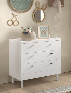 Kommode Wickelkommode 3 Schubladen Sideboard Buche Massivholz Weiß lackiert