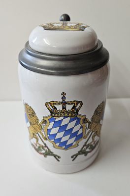 Bierkrug Bayern von Gerz mit Einlage im Zinndeckel