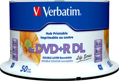 Verbatim DVD+R DL 8.5GB/240Min/8x Cakebox (50 Disc)