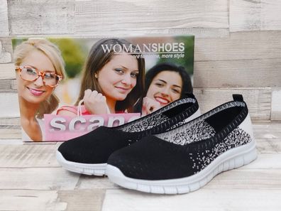 scandi Damen Ballerina schwarz/weiss