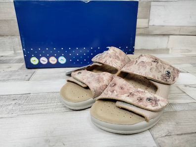 Fly Flot Damen Pantolette rose mit Blumenmuster und zwei Klettverschlüsse
