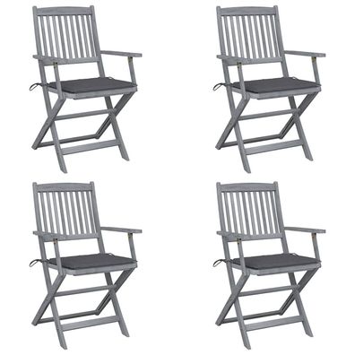 vidaXL Klappbare Gartenstühle 4 Stk. mit Sitzkissen Massivholz Akazie