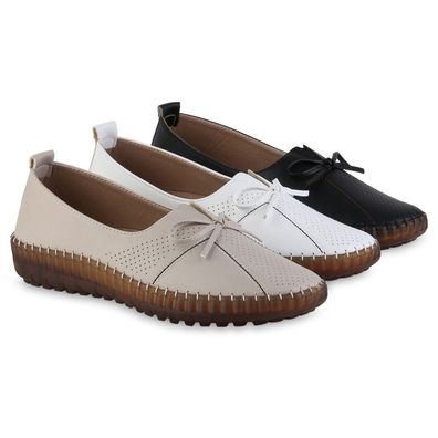 VAN HILL Damen Slip Ons Slippers Bequeme Schleifen Profil-Sohle Schuhe 841628