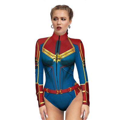 Superhelden Rollenspiel Sexy Captain Marvel Kostüm Bodysuit Badeanzug Halloween