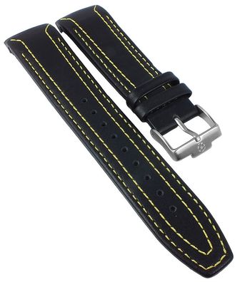 Jacques Lemans | Uhrenarmband Leder schwarz gelbe Kontrastnaht | U-37F
