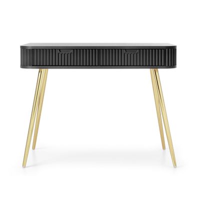 Selsey Zova - Schminktisch mit 2 Schubladen, schwarz mit goldenen Beinen, 110 cm