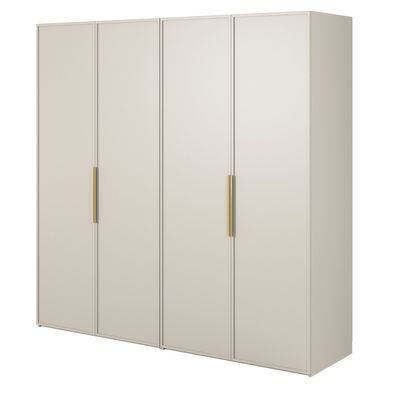 Selsey Frame - Kleiderschrank 4-türig mit 2 Stangen und Schubladen, 200 cm, greige