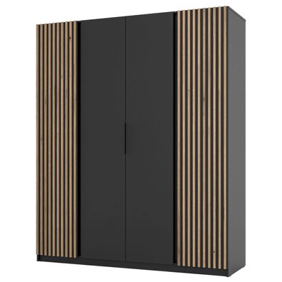 Selsey Kaja - Kleiderschrank 4-türig mit seitlichen Lamellen, 200 cm, schwarz