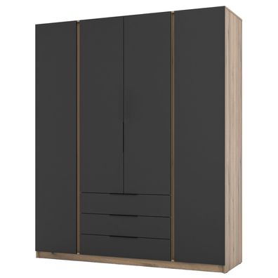 Selsey Kaja - Kleiderschrank 4-türig mit 3 Schubladen, 200 cm, schwarz/Eiche