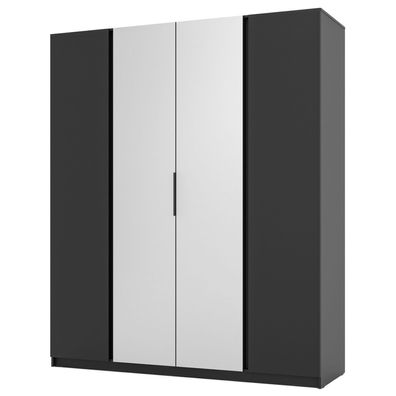 Selsey Kaja - Kleiderschrank 4-türig mit Spiegel, 200 cm, schwarz