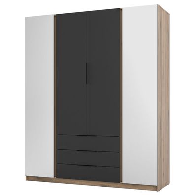 Selsey Kaja - Kleiderschrank 4-türig mit 2 Spiegeln & 3 Schubladen, 200 cm, schwarz/E