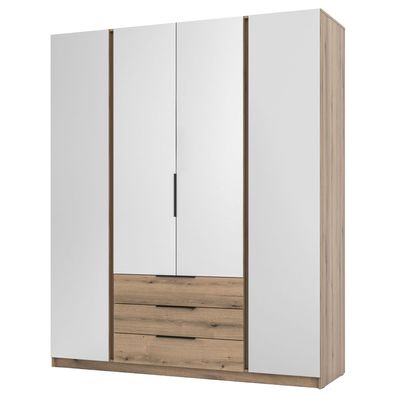 Selsey Kaja - Kleiderschrank 4-türig mit Spiegel & 3 Schubladen, 200 cm, Eiche Evoke