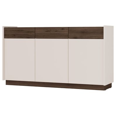 Selsey Kobbe - Sideboard 3-türig mit 3 Schubladen, Beige / Nussbaum, 149 cm