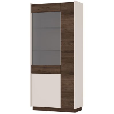 Selsey Kobbe - Vitrine 3-türig, Beige / Nussbaum, 85 cm