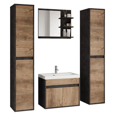 Selsey LUANI - Badezimmermöbel-Set XL mit Waschtischunterschrank Matera / Kastanie