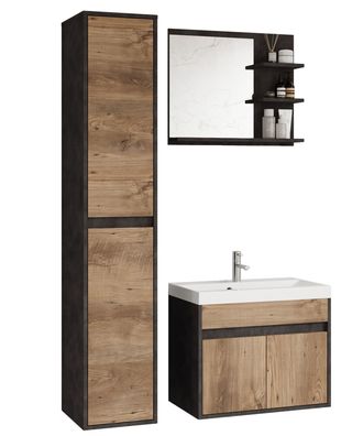 Selsey LUANI - Badezimmermöbel-Set mit Waschtischunterschrank Matera / Kastanie