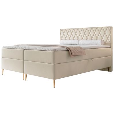 Selsey Caresso - Boxspringbett 140x200, Bonellmatratze, Topper, Velours, hellbeige