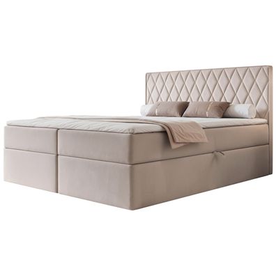 Selsey Carenzo - Boxspringbett 140x200, Bonellmatratze, Topper, Velours, greige