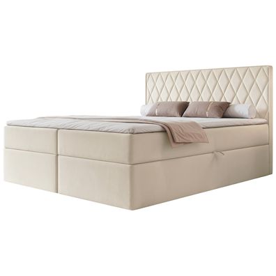 Selsey Carenzo - Boxspringbett 140x200, Bonellmatratze, Topper, Velours, hellbeige