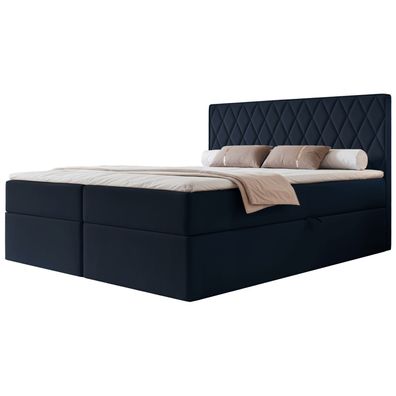 Selsey Carenzo - Boxspringbett 140x200, Bonellmatratze, Topper, Velours, dunkelblau