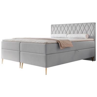 Selsey Caresso - Boxspringbett 140x200, Bonellmatratze, Topper, Velours, taubengrau